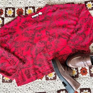 Retro Cat Patterned Long Sleeve Top